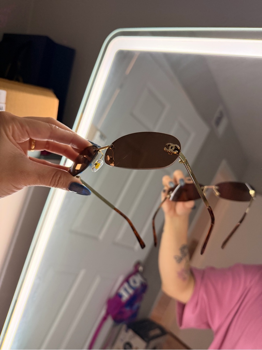 CHANEL Brown Gold Rimless Sunglasses - Picture 2 of 2